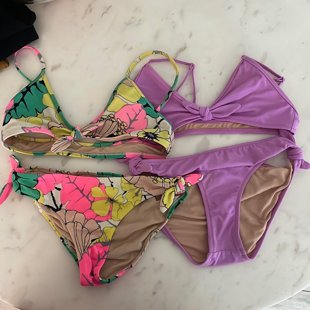 Crewcuts floral and purple bikini set with adjustable straps